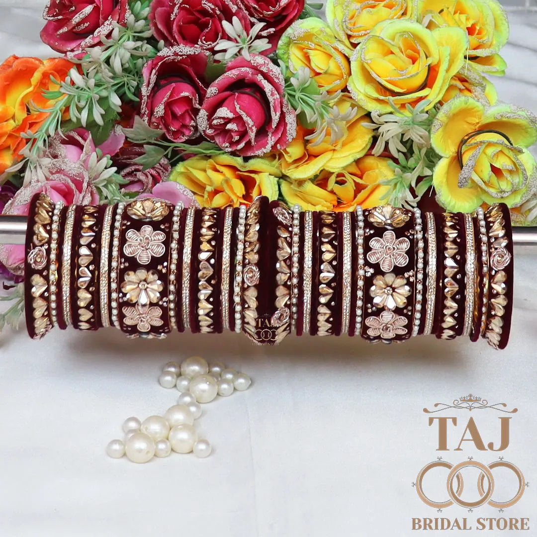 Wedding Bangle Set with Beautiful Latest Flower Design Kada Taj