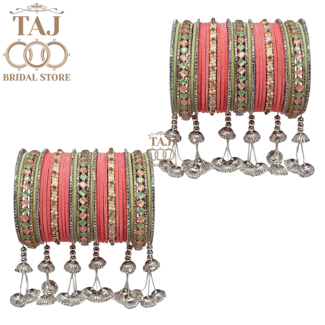 Multicolor Bridal Bangles Set with Hanging Tassels