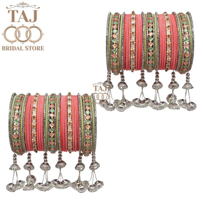 Multicolor Bridal Bangles Set with Hanging Tassels