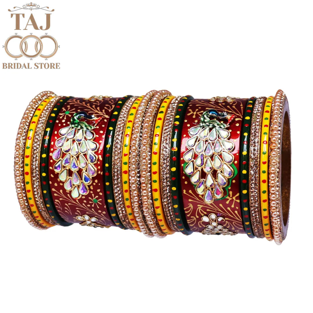 Diwali Special Lac Bangle Set with Beautiful Peacock Design