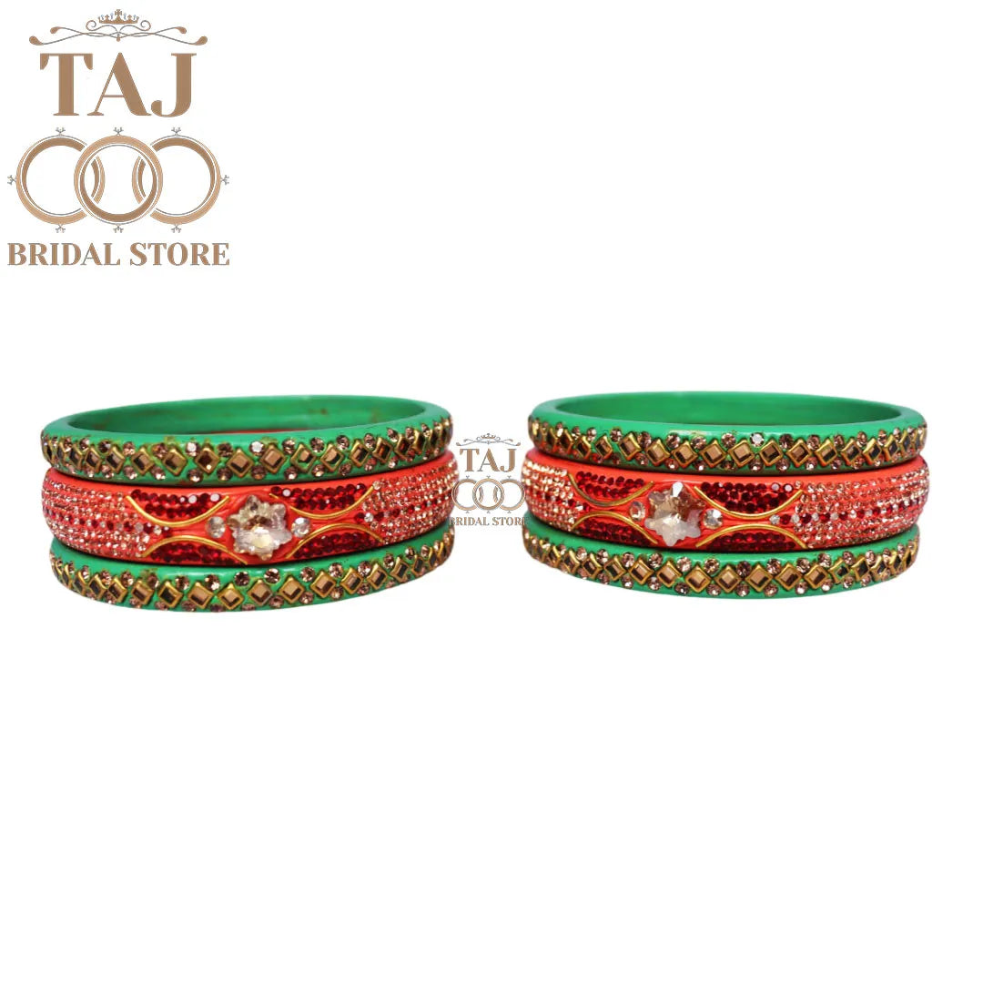 Handmade Lac Bangles with Best Kundan and Rhinestons Design (Set of 6)