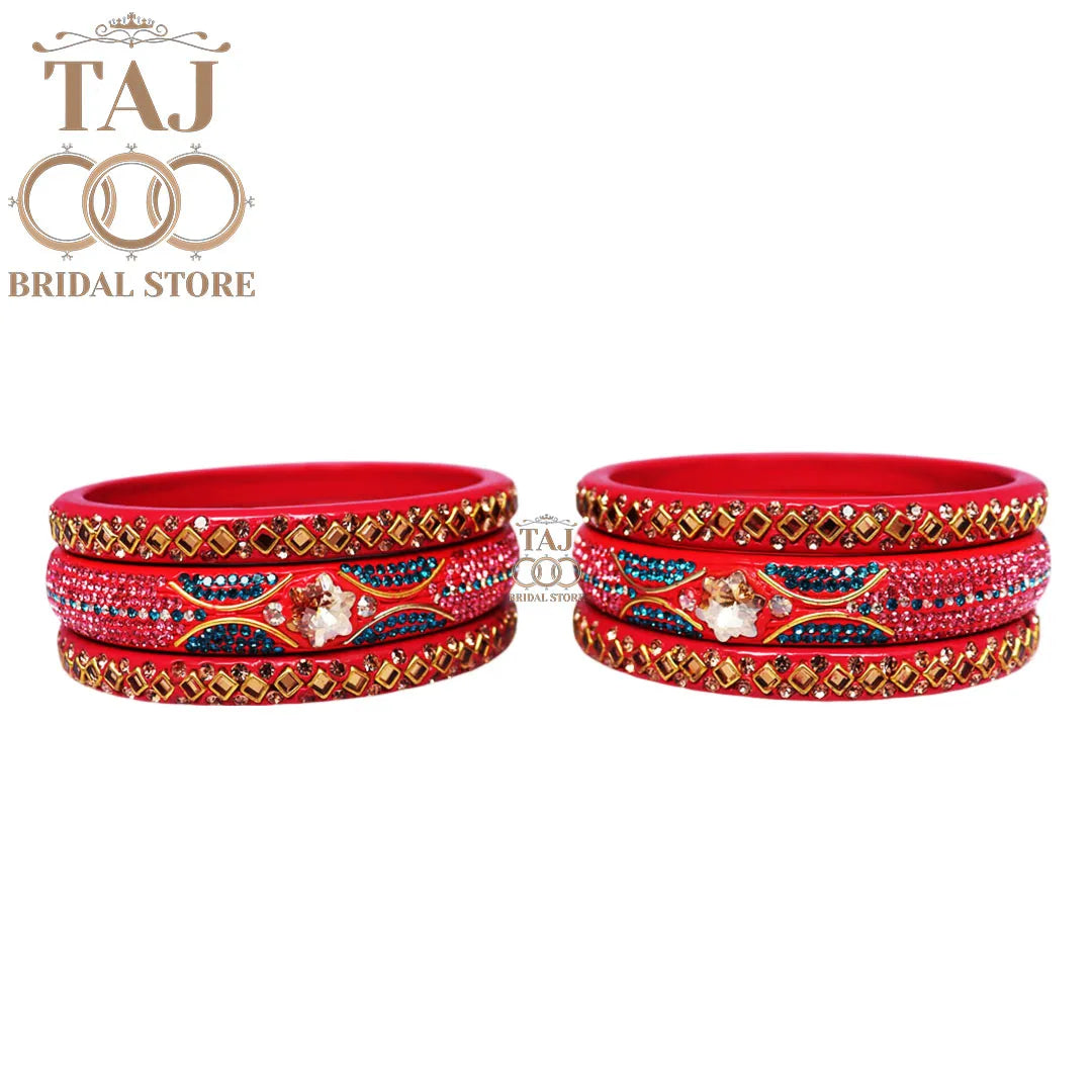 Handmade Lac Bangles with Best Kundan and Rhinestons Design (Set of 6)