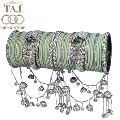 Indian Wedding Bangles Set With Beautiful Peacock and Jhoola Latkan