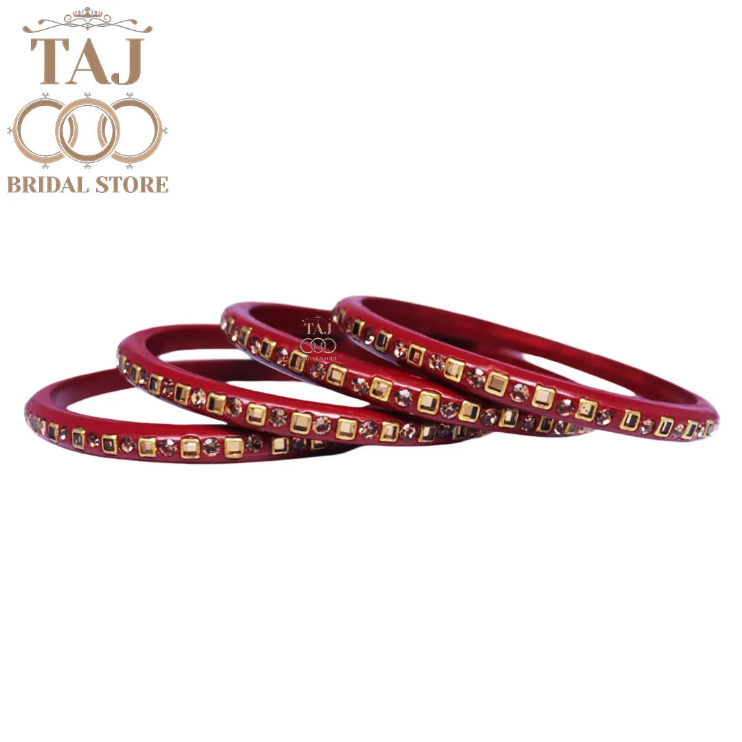 Vibrant Lac Bangle Set with Kundan and Rhinestones (Set of 4)