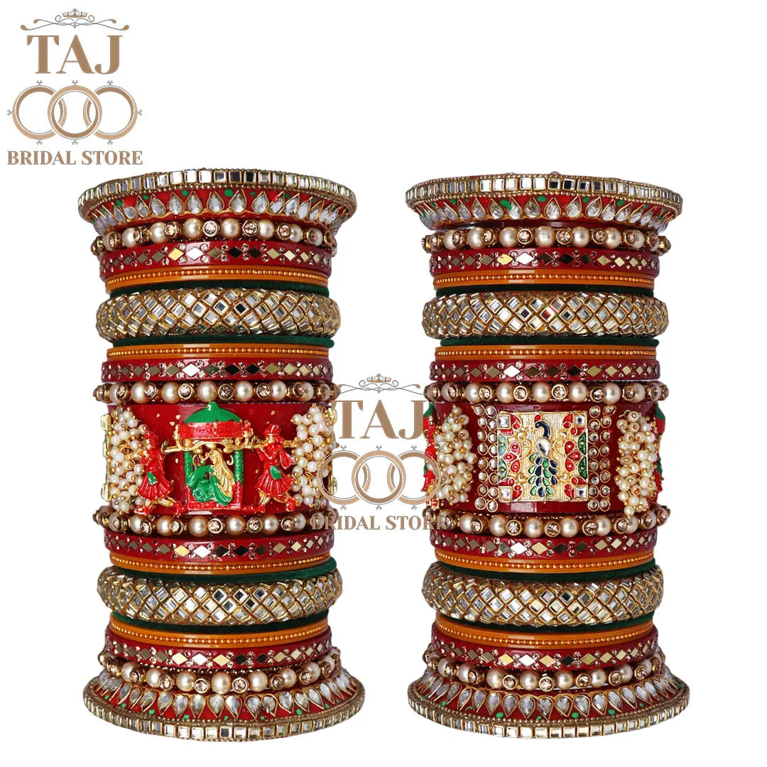 Royal Rajasthani Traditional Chura Set With Beautiful Doli and Peacock Kada