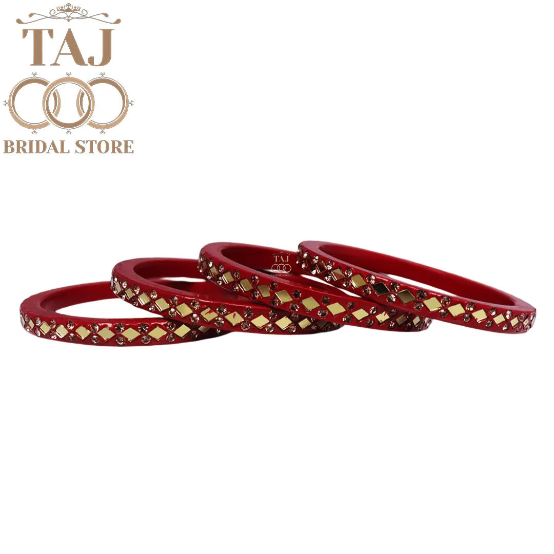 Rajasthani Lac Bangles with Mirror and Stone Embellishments (Set of 4)