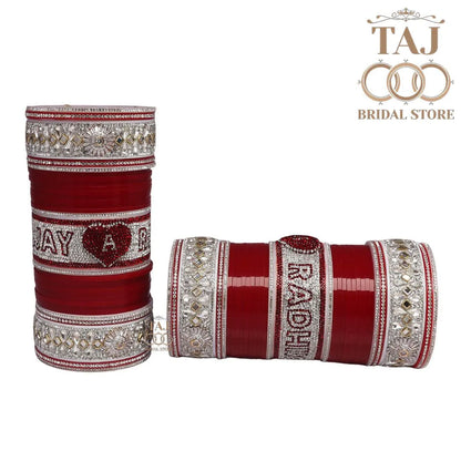 Best Punjabi Bridal Name Chura with Initial on Heart Design Taj Bridal Store