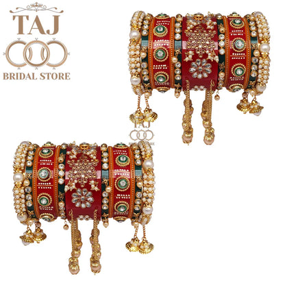 Rajasthani Traditional Bridal Chura Set With Beautiful Kundan and Latkan Design Kada