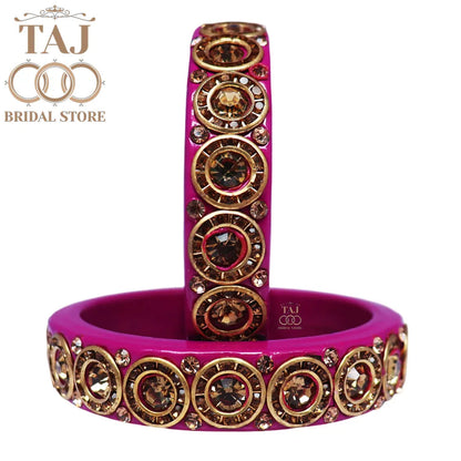 Elegant Lac Kada Bangles with Stunning Stones (Set of 2)