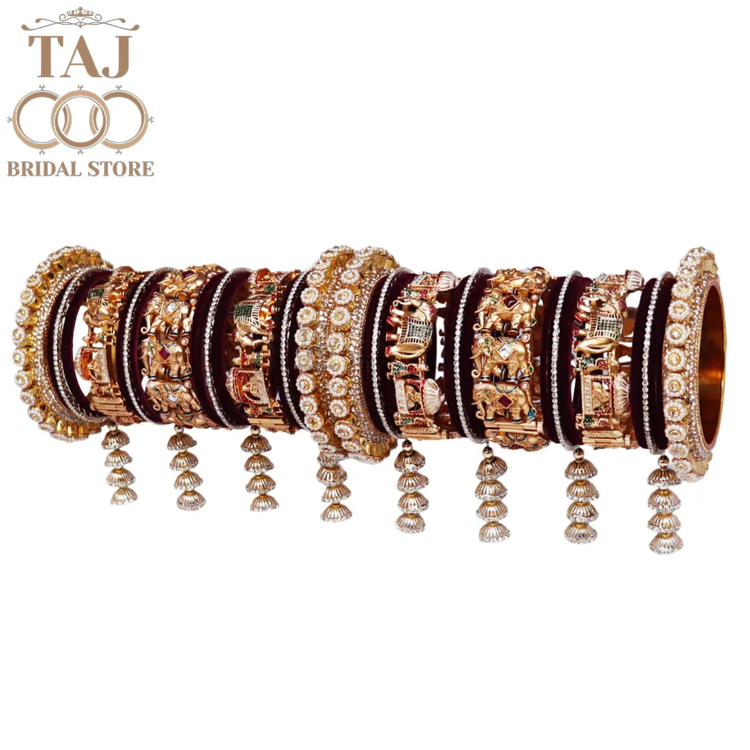 Heavy Bridal Bangle Set with Elephant Motifs and Latkan