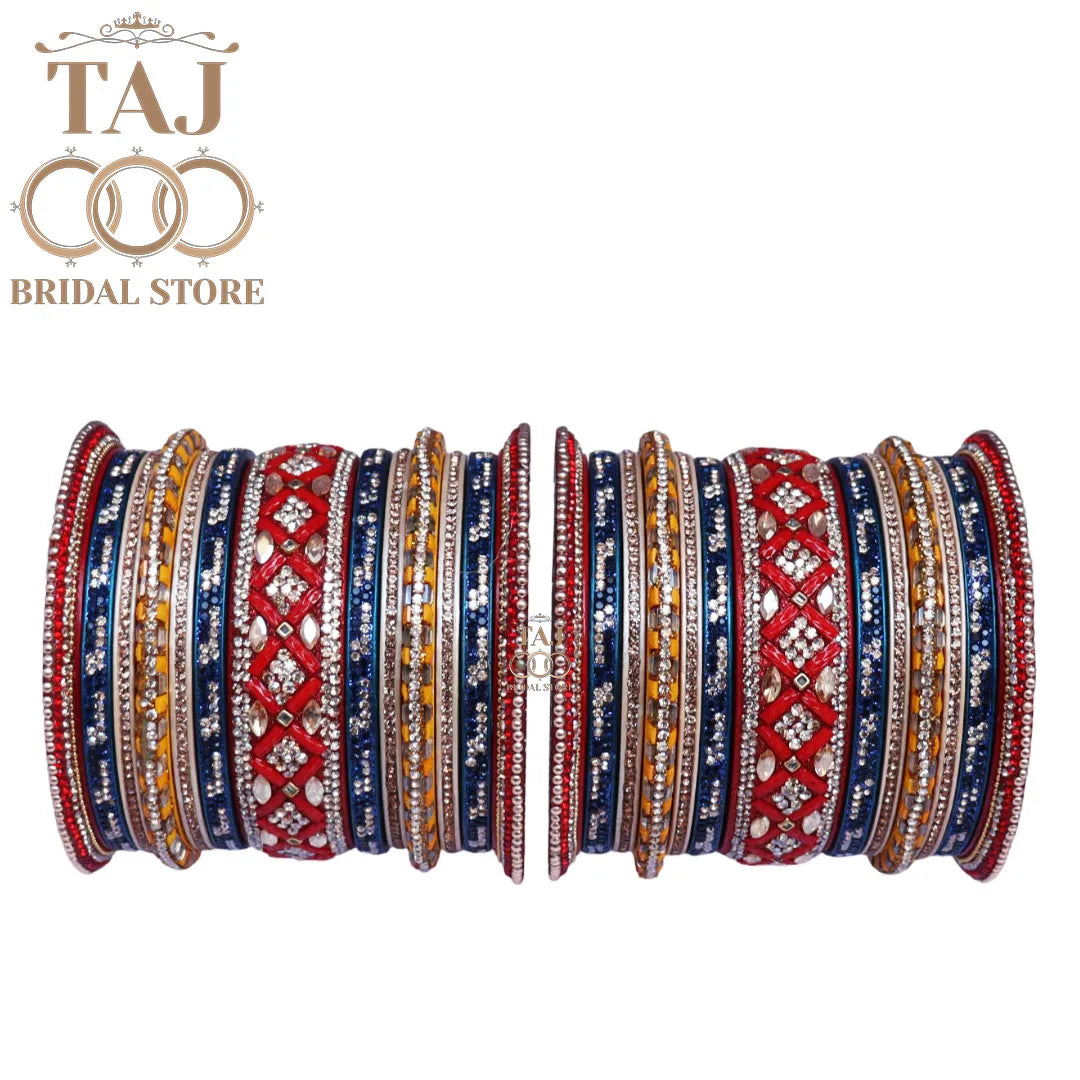 Traditional Rajasthani Chura Set With Beautiful Rhinestone and Kundan Design