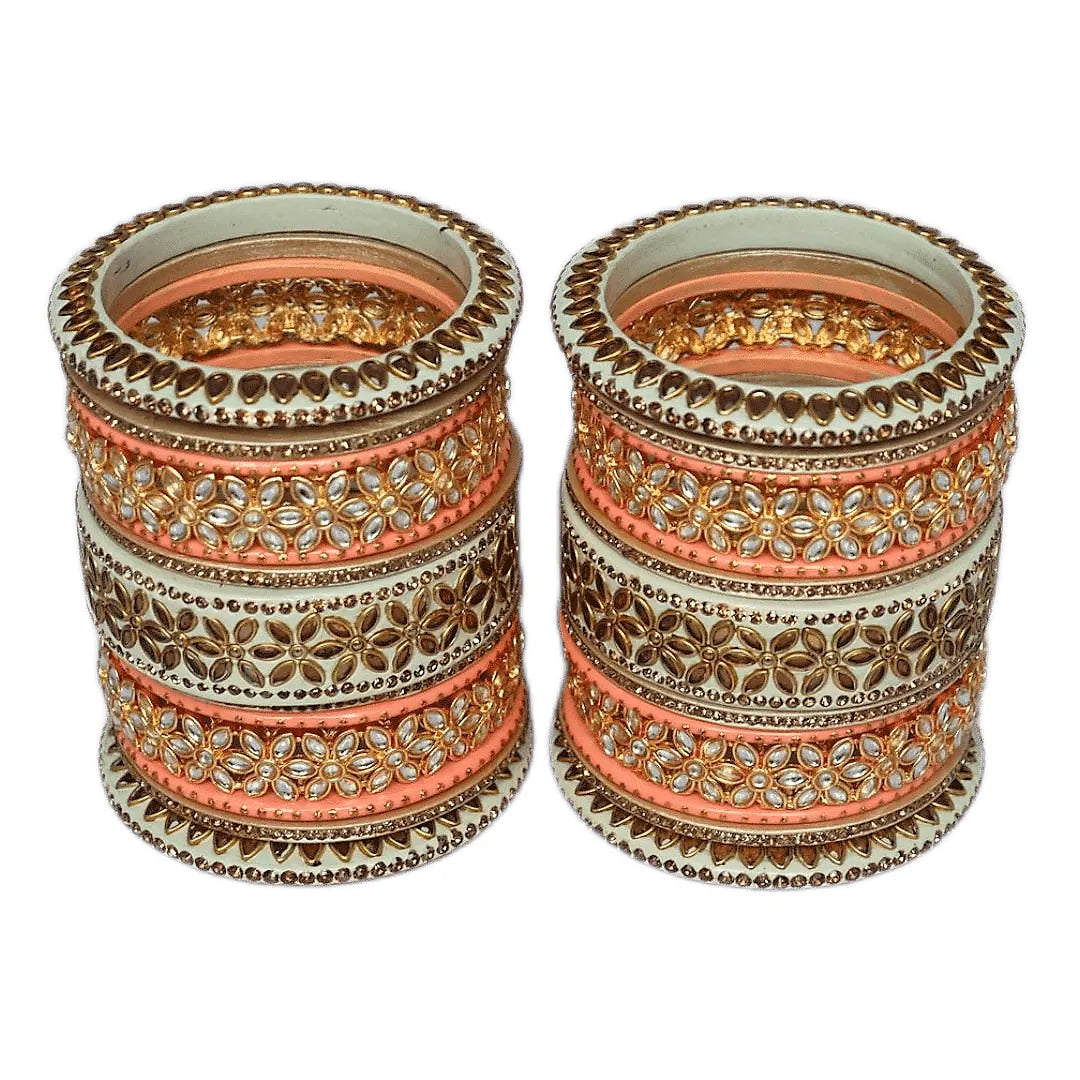 Lac Bangles with Beautiful Kundan Flower Design Taj Bridal Store