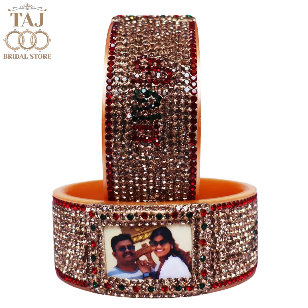 Designer Name and Photo Kada Bangles Set in Latest Rhinestones Design