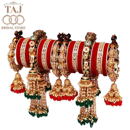 Premium Bridal Bangles Set with Beautiful Peacock and Hanging Design