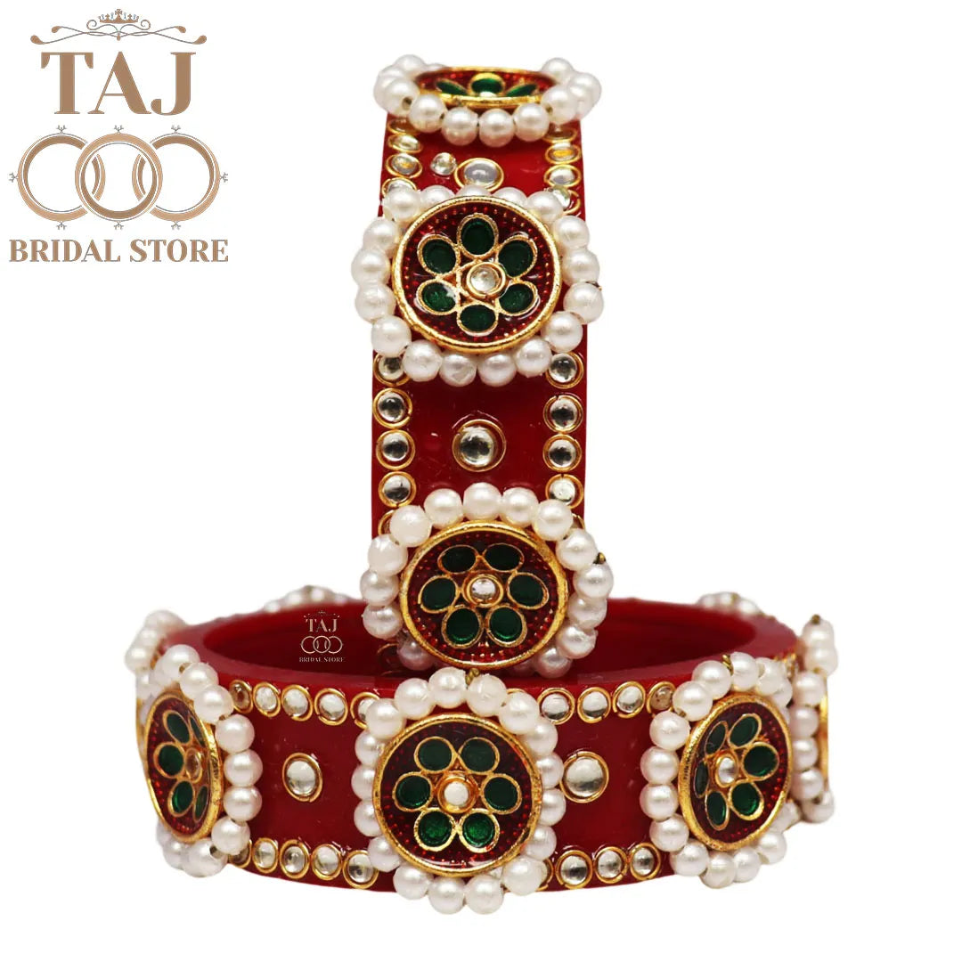 Regal Rajwadi Kada Set with Kundan and Pearl Accents (Set of 2)