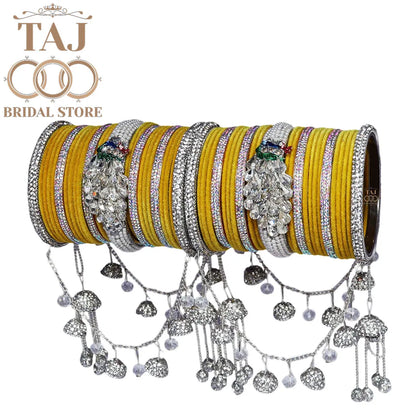 Indian Wedding Bangles Set With Beautiful Peacock and Jhoola Latkan