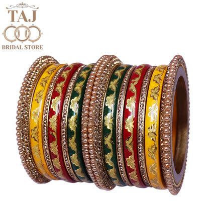 Handmade Traditional Lac Bangles Set in New Artwork Design