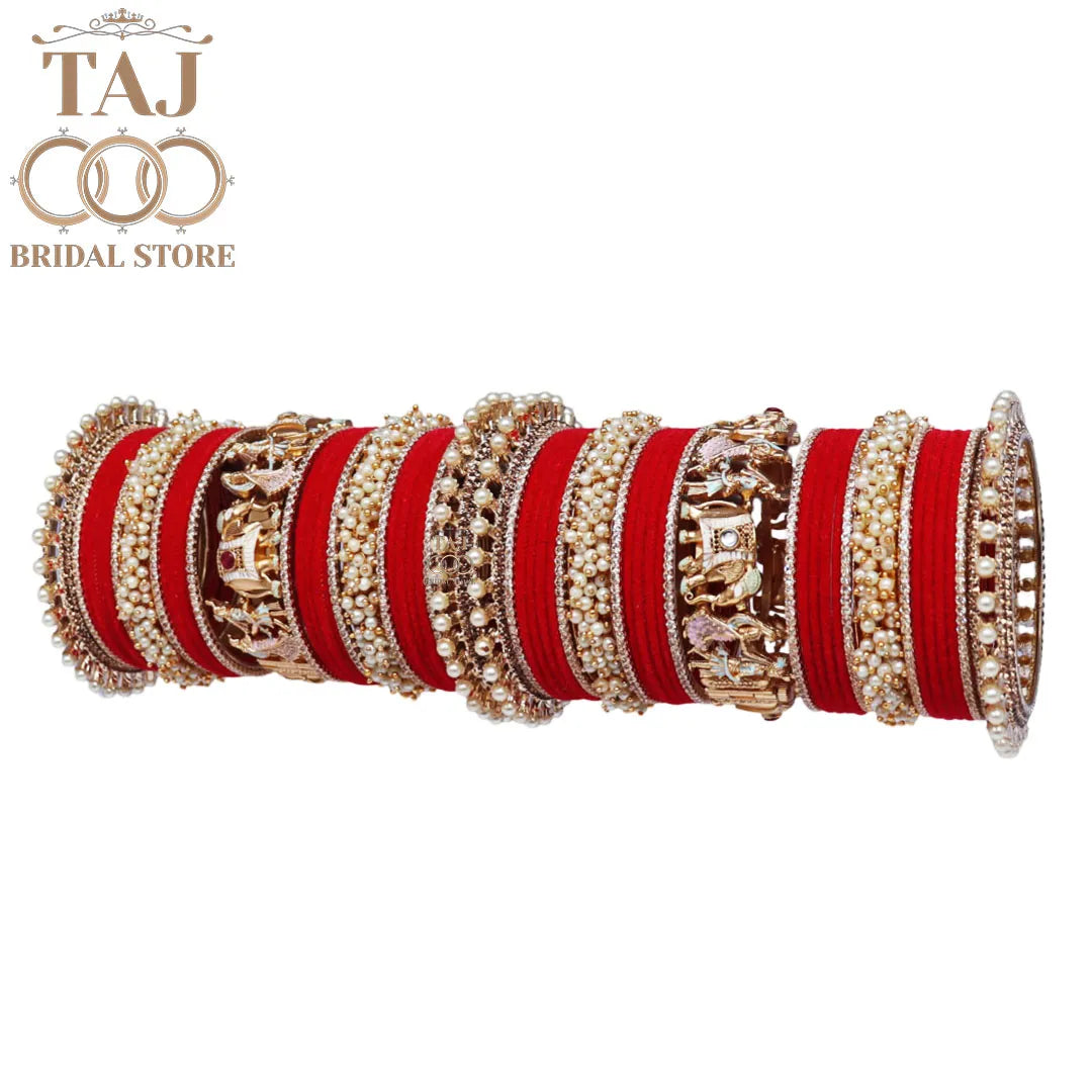 Elegant Wedding Bangle Set with Dulha-Dulhan & Elephant Motifs