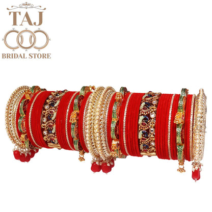 Punjabi Wedding Chura Set With Beautiful Peacock Design Metal Kada