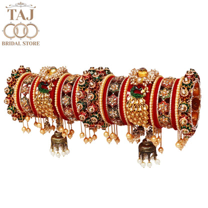 Luxurious Rajwadi Wedding Bangles Set with Beautiful Peacock & Jhoomer