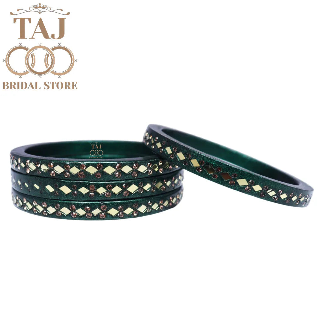 Rajasthani Lac Bangles with Mirror and Stone Embellishments (Set of 4)