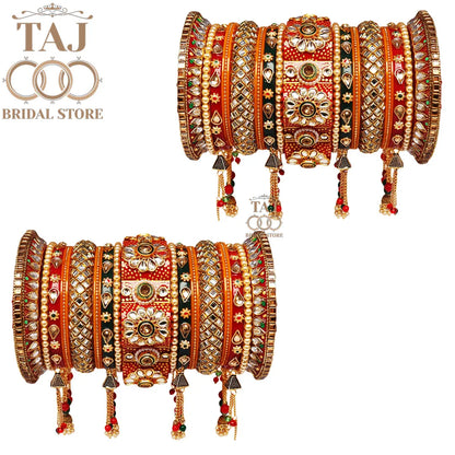 Rajasthani Kundan Wedding Bangles Set With Best Flower And Chain Latkan Design