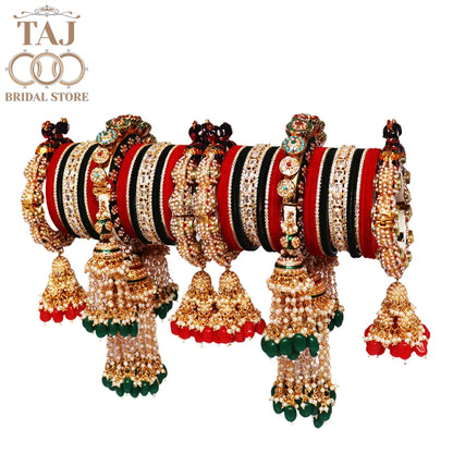 Premium Wedding Bangles Set with Beautiful Peacock and Latkan Design