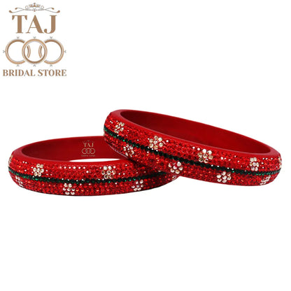 Elegant Lac Kada Bangles with Rhinestone Flowers (Set of 2)