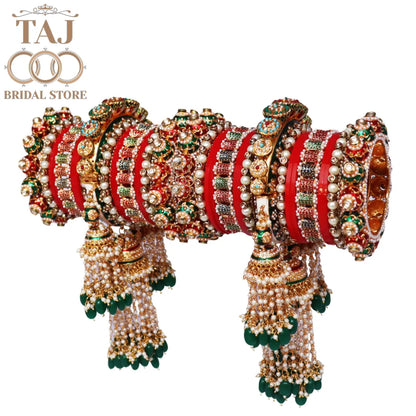 Luxurious Rajasthani Bridal Bangles Set with Beautiful Heavy Latkan