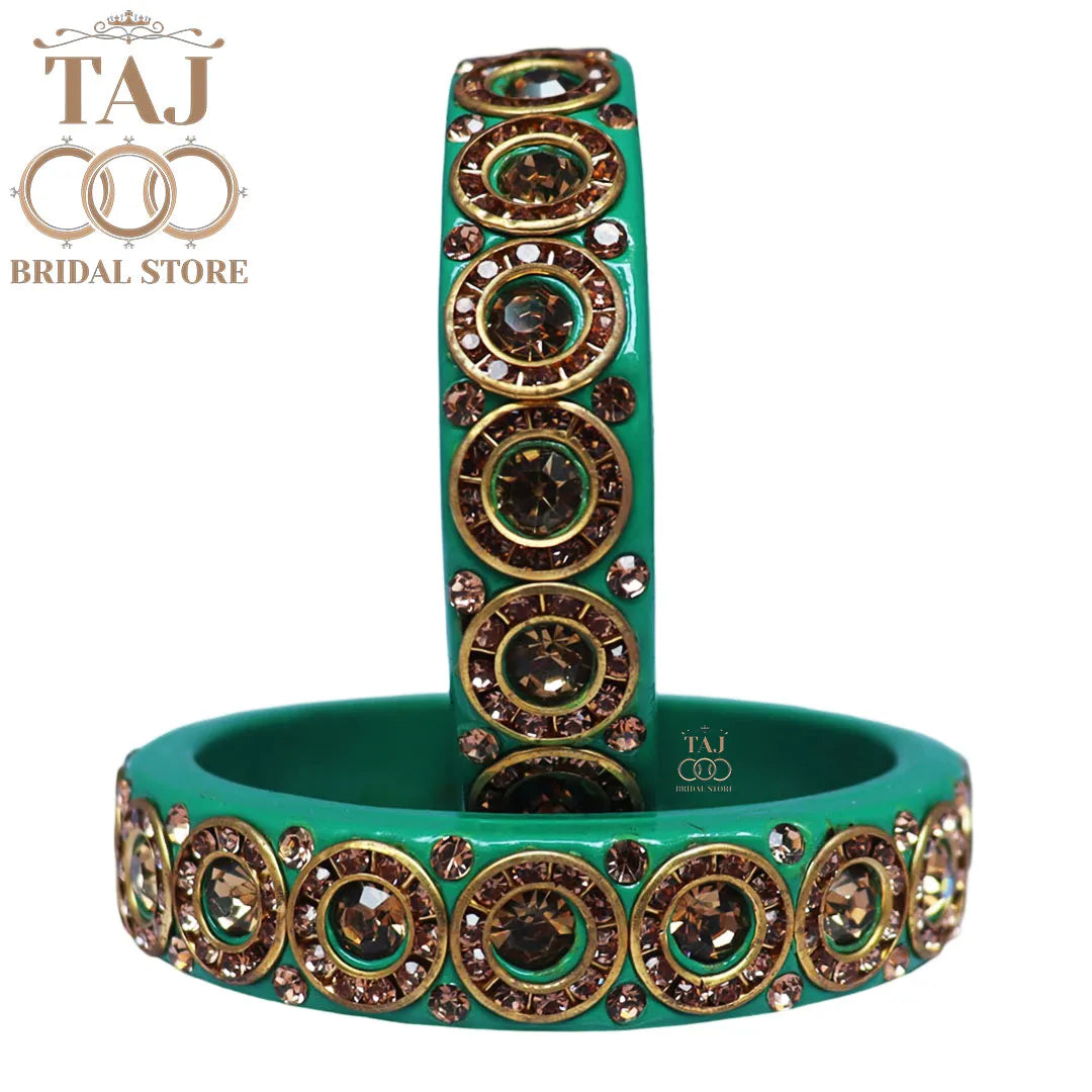 Elegant Lac Kada Bangles with Stunning Stones (Set of 2)