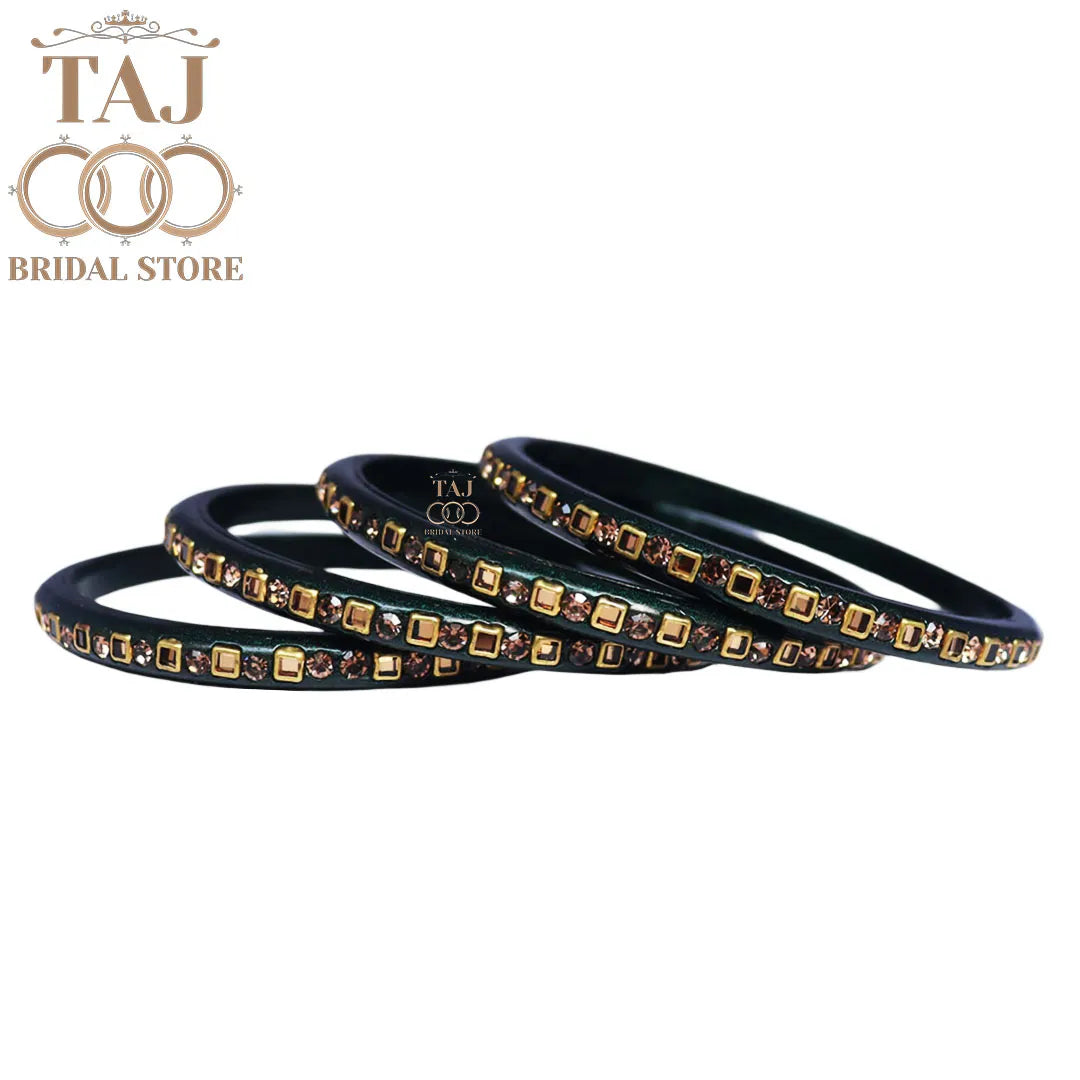 Vibrant Lac Bangle Set with Kundan and Rhinestones (Set of 4)