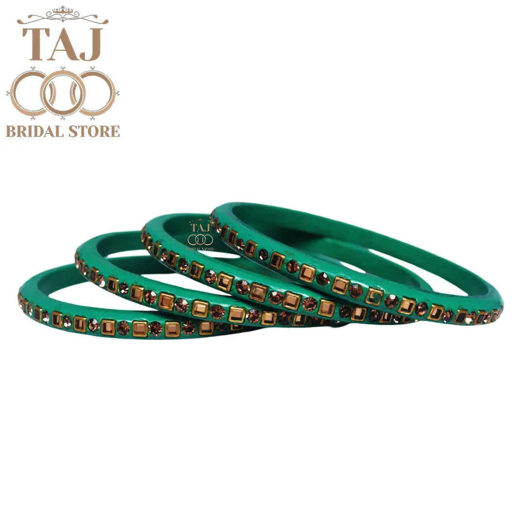 Vibrant Lac Bangle Set with Kundan and Rhinestones (Set of 4)