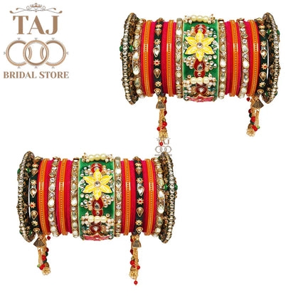 Vibrant Rajwadi Bangle Set with Colorful Flowers and Kundan