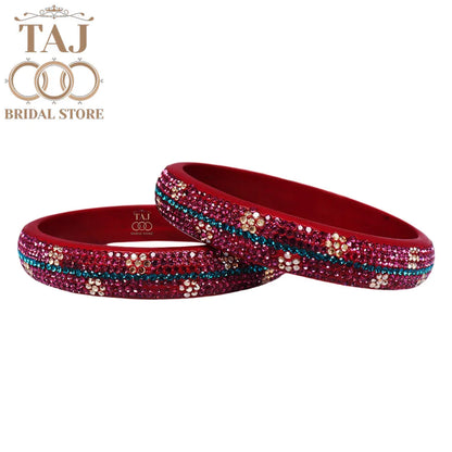 Elegant Lac Kada Bangles with Rhinestone Flowers (Set of 2)