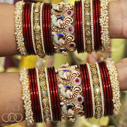 Rajasthani Traditional Bridal Chuda Set With Beautiful Peacock Design Brass Kada