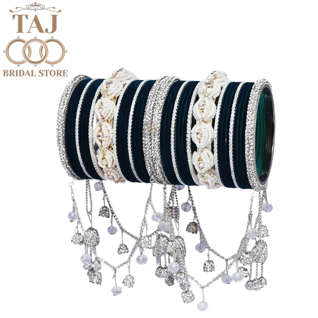 Karwa Chauth Special Bangle Set with Silver Tassels & Stones