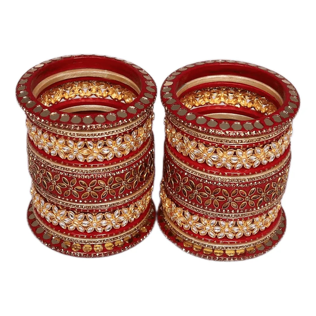 Lac Bangles with Beautiful Kundan Flower Design Taj Bridal Store