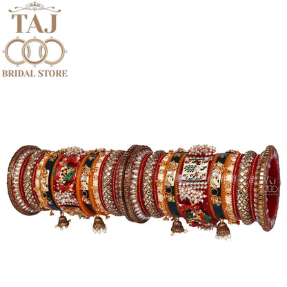 Rajwadi Bangles Set For Bride With Beautiful Doli And Peacock Design Kada