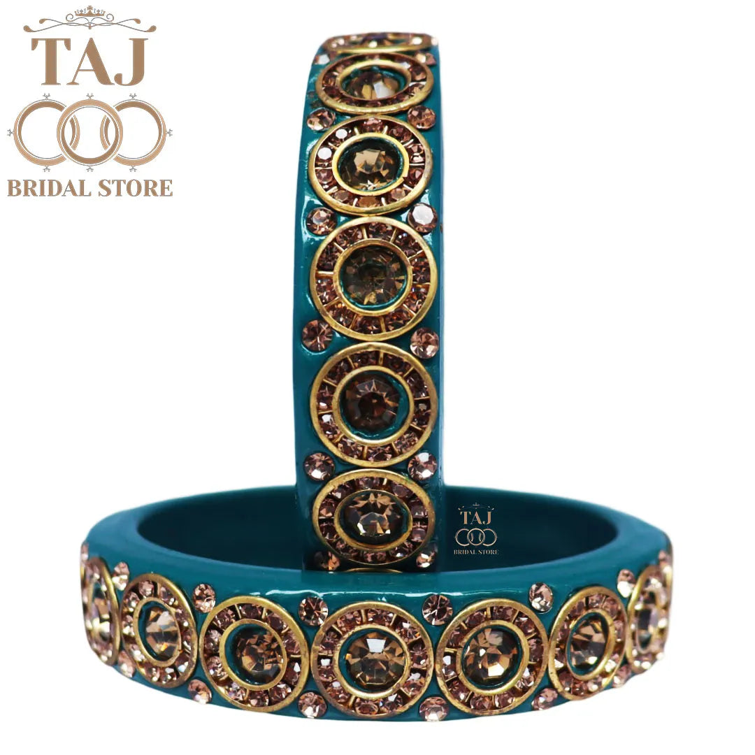 Elegant Lac Kada Bangles with Stunning Stones (Set of 2)