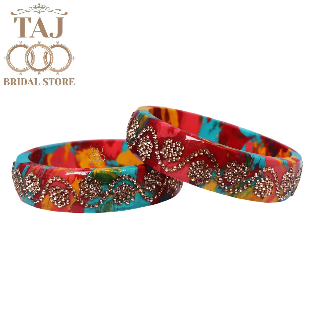 Colorful Lac Kada Bangles for Women (Set of 2)