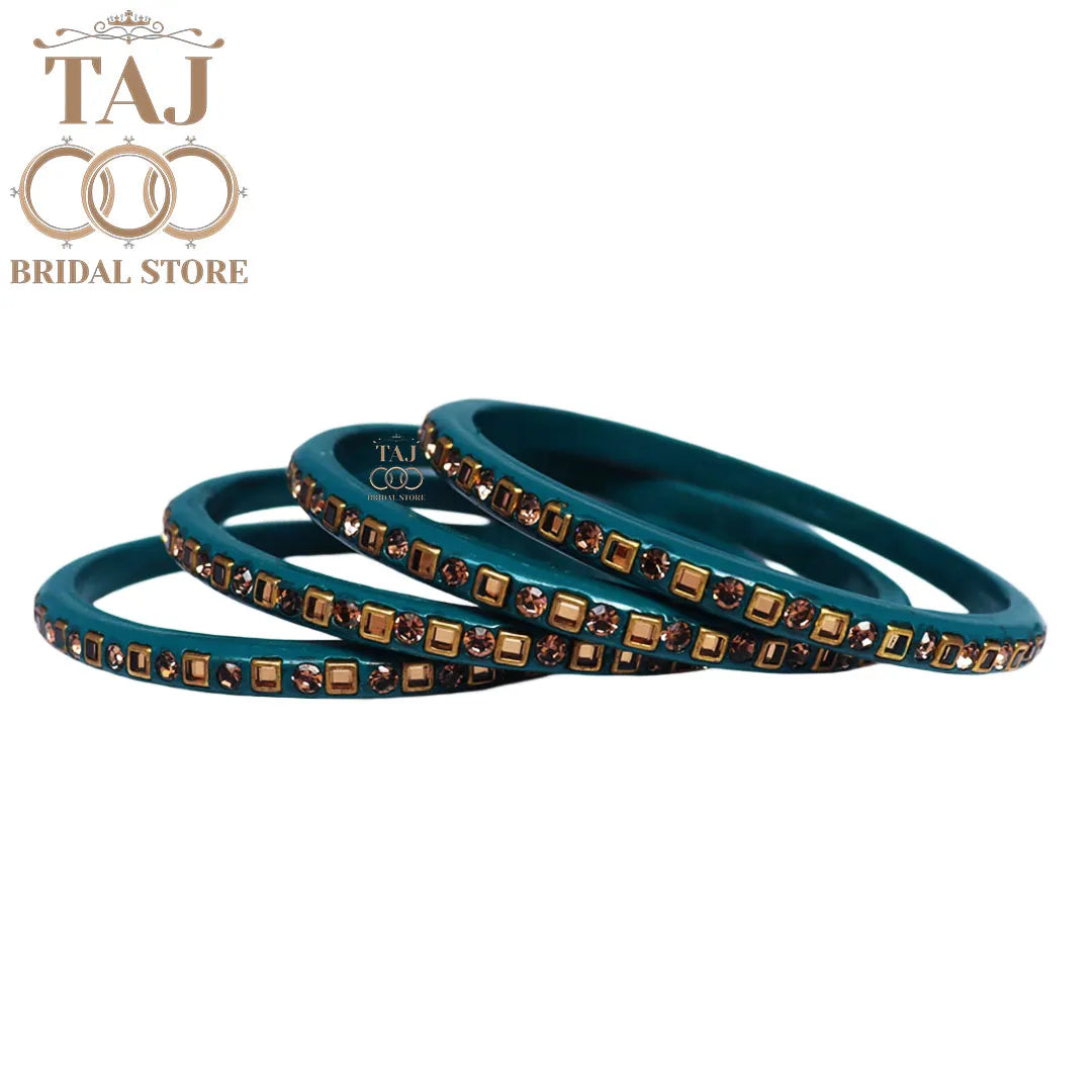 Vibrant Lac Bangle Set with Kundan and Rhinestones (Set of 4)