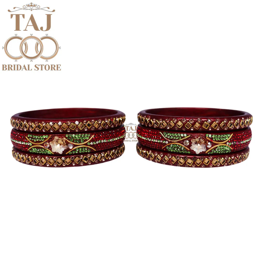 Handmade Lac Bangles with Best Kundan and Rhinestons Design (Set of 6)