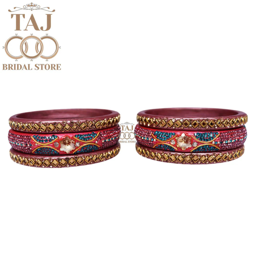 Handmade Lac Bangles with Best Kundan and Rhinestons Design (Set of 6)