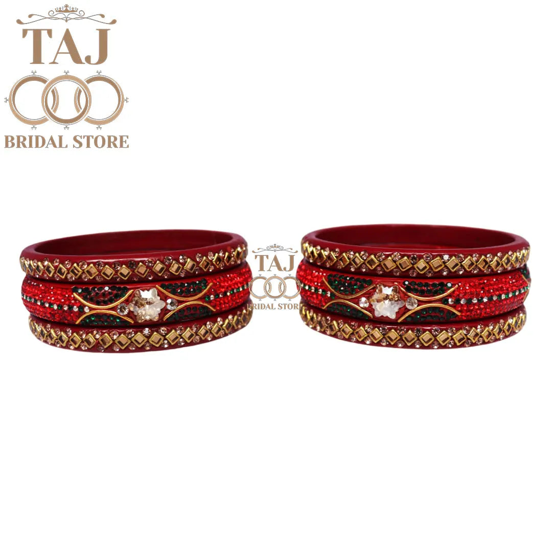 Handmade Lac Bangles with Best Kundan and Rhinestons Design (Set of 6)