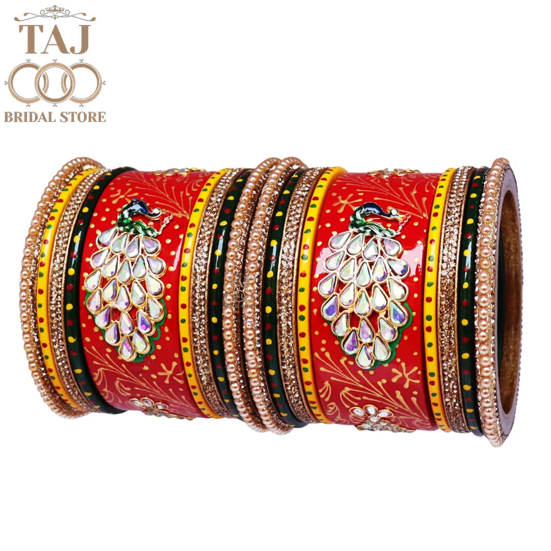 Diwali Special Lac Bangle Set with Beautiful Peacock Design