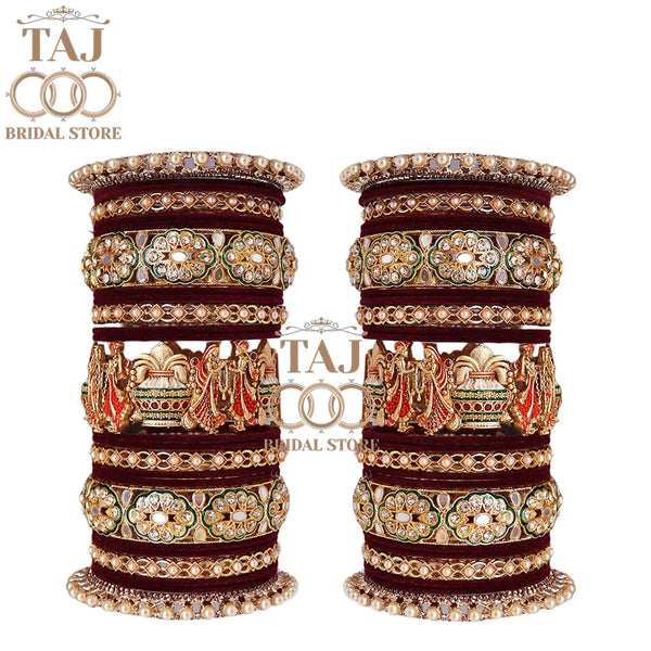Rajwadi Wedding Metal Chura Set With Beautiful Dulha Dulhan Design Kada