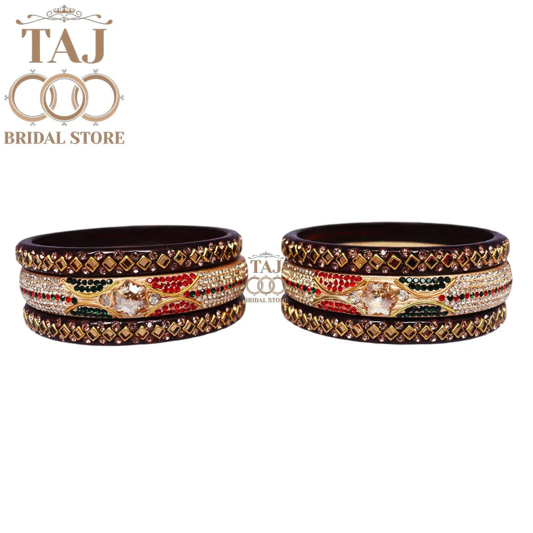 Handmade Lac Bangles with Best Kundan and Rhinestons Design (Set of 6)