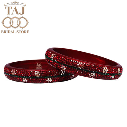 Elegant Lac Kada Bangles with Rhinestone Flowers (Set of 2)