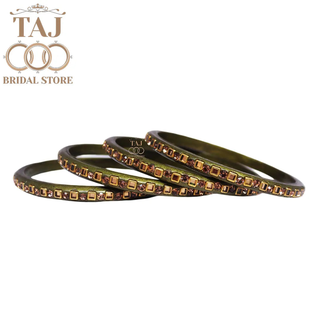 Vibrant Lac Bangle Set with Kundan and Rhinestones (Set of 4)