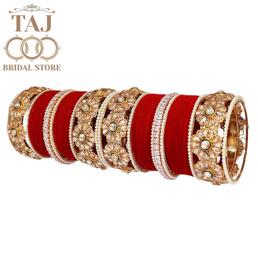 Designer Bridal Bangles Set With Beautiful Latest Flower Design Kada